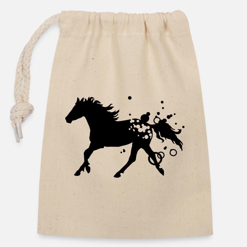 cheval - Sac cadeau en coton avec cordon (14 x 20 cm) - nature