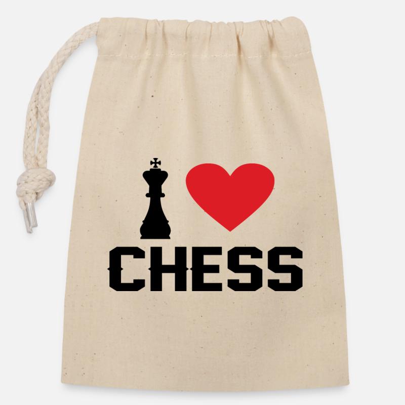 Ich liebe Schach - Verschließbarer Geschenkbeutel aus Baumwolle (14x20cm) - Natur