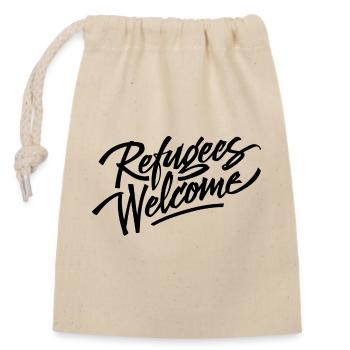 Refugees Welcome - Create safe havens! - Closable cotton gift bag (14x20cm) - nature - Front