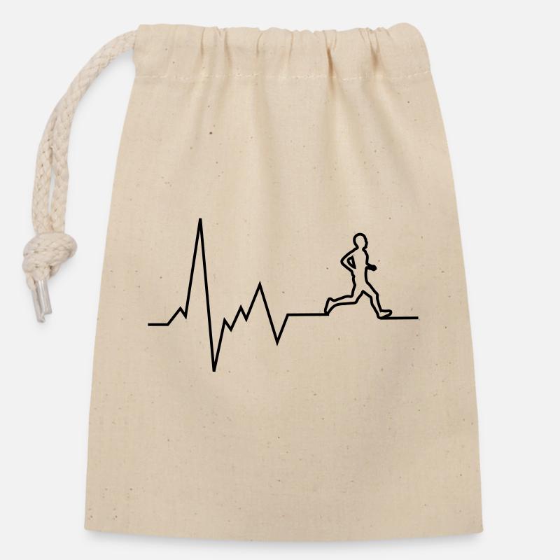 heartbeat running - Closable cotton gift bag (14x20cm) - nature