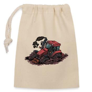 898 Red tractor stuck - Closable cotton gift bag (14x20cm) - nature - Front