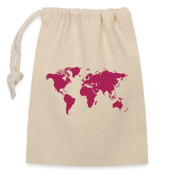 Carte du monde - Sac cadeau en coton avec cordon (14 x 20 cm) - nature - Devant