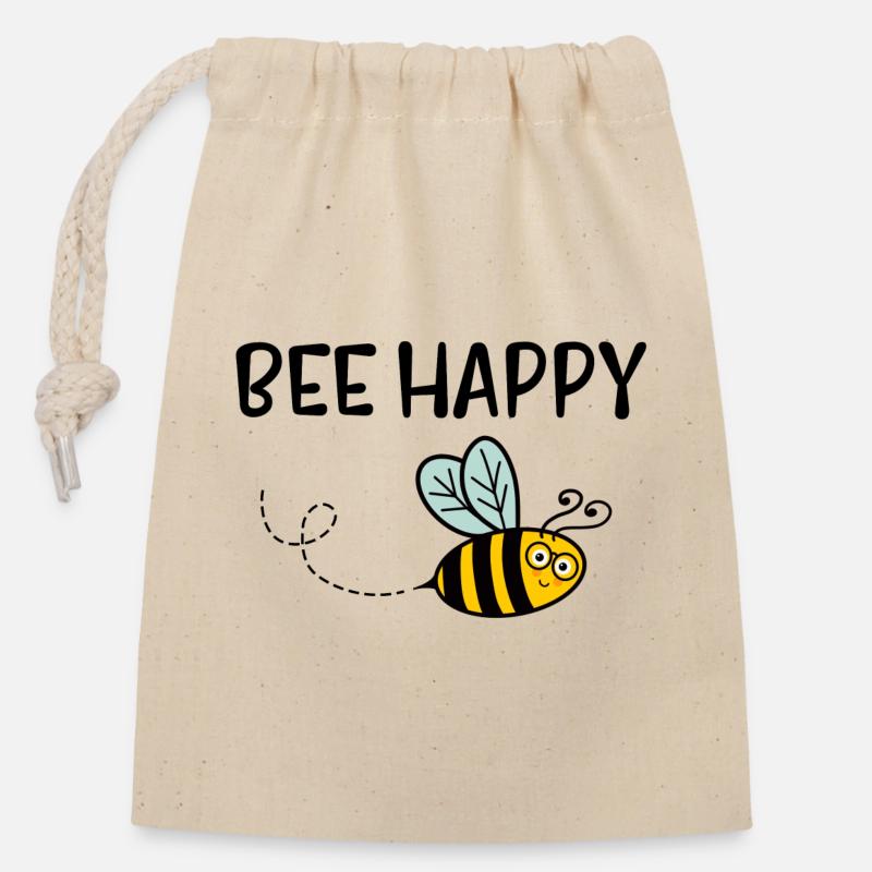 Bee Happy - Verschließbarer Geschenkbeutel aus Baumwolle (14x20cm) - Natur