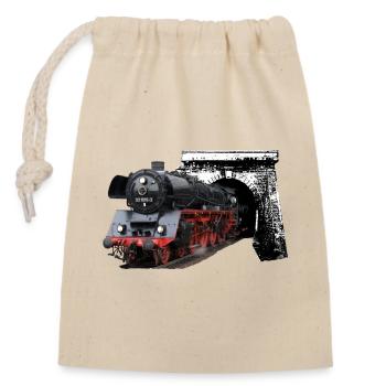 Steam locomotive - Closable cotton gift bag (14x20cm) - nature - Front