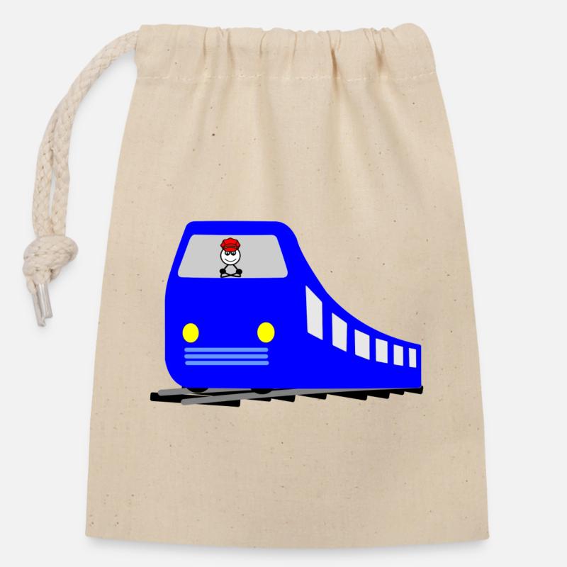 Train ou métro sur les rails avec chauffeur - Sac cadeau en coton avec cordon (14 x 20 cm) - nature