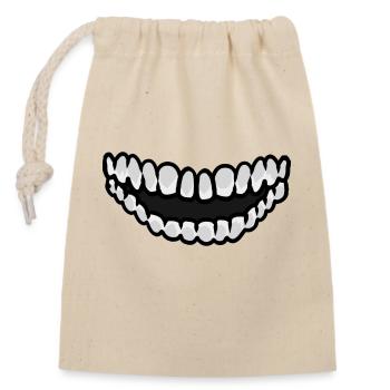 Mundschutz Maske Corona Lächeln Mundwerk - Verschließbarer Geschenkbeutel aus Baumwolle (14x20cm) - Natur - Vorne