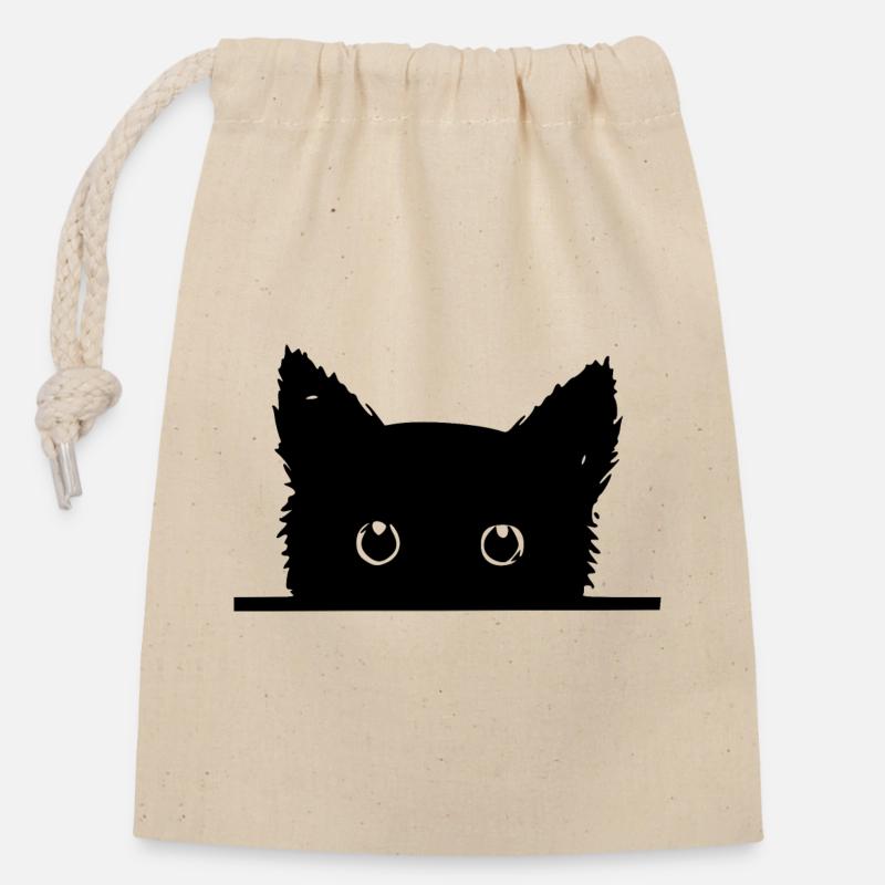 Cat - Pocket Cat - Black Pocket Cat - Closable cotton gift bag (14x20cm) - nature