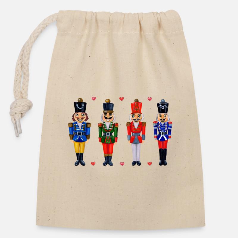 FOUR FUNNY NUTCRACKERS - Closable cotton gift bag (14x20cm) - nature