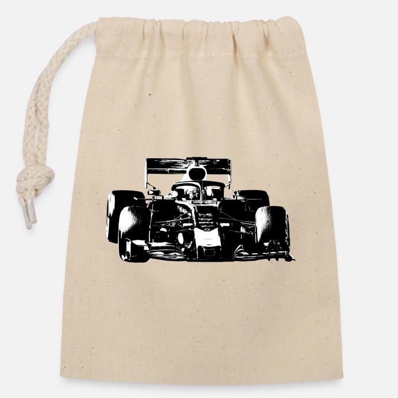 Voiture de course - Sac cadeau en coton avec cordon (14 x 20 cm) - nature