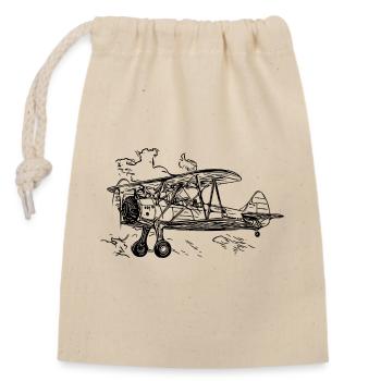 Flying Biplane Vintage Box Illustration - Closable cotton gift bag (14x20cm) - nature - Front