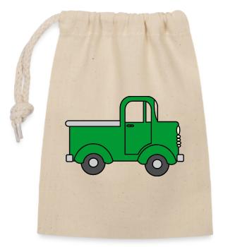 Fröhlicher LKW grün, Spielzeugauto - Verschließbarer Geschenkbeutel aus Baumwolle (14x20cm) - Natur - Vorne