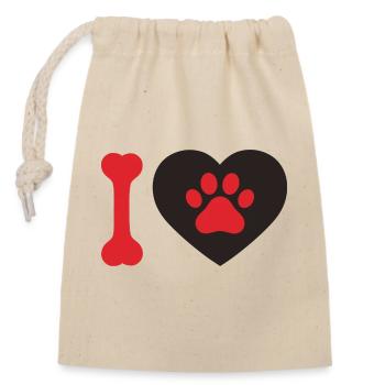 Heart with Paw and Bone Dog lover Geschenkidee - Verschließbarer Geschenkbeutel aus Baumwolle (14x20cm) - Natur - Vorne