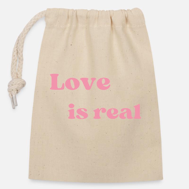Love is Real - Closable cotton gift bag (14x20cm) - nature
