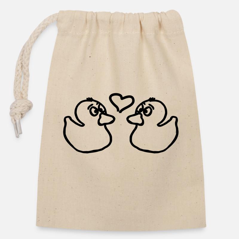 Ducks with heart - Closable cotton gift bag (14x20cm) - nature