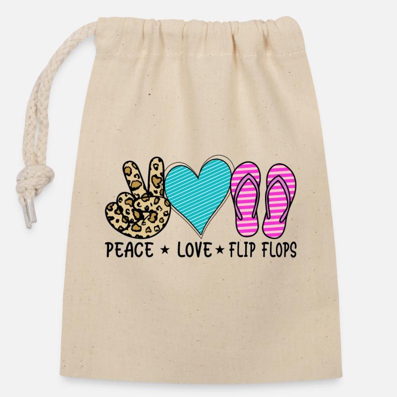 Paix Amour - Sac cadeau en coton avec cordon (14 x 20 cm) - nature