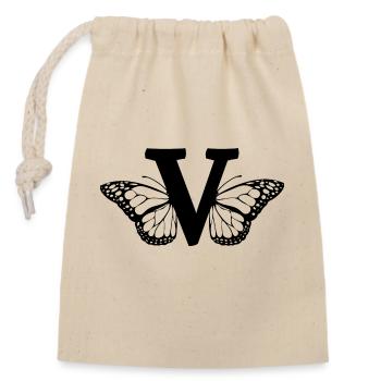 lettre v papillon - Sac cadeau en coton avec cordon (14 x 20 cm) - nature - Devant