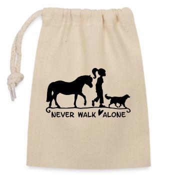 never walk alone - mit Pferd und Hund - Verschließbarer Geschenkbeutel aus Baumwolle (14x20cm) - Natur - Vorne
