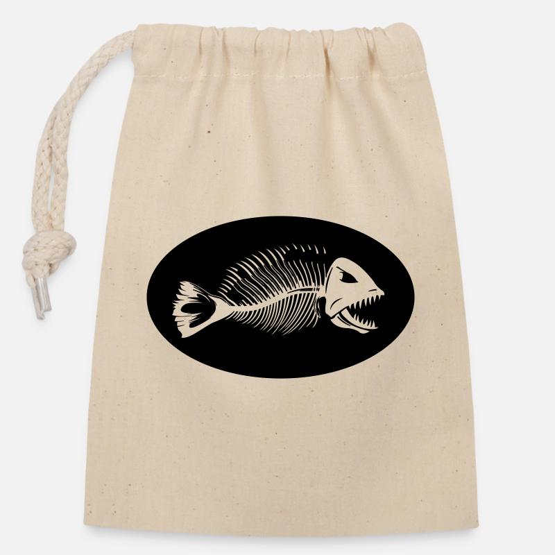 piranha - Sac cadeau en coton avec cordon (14 x 20 cm) - nature