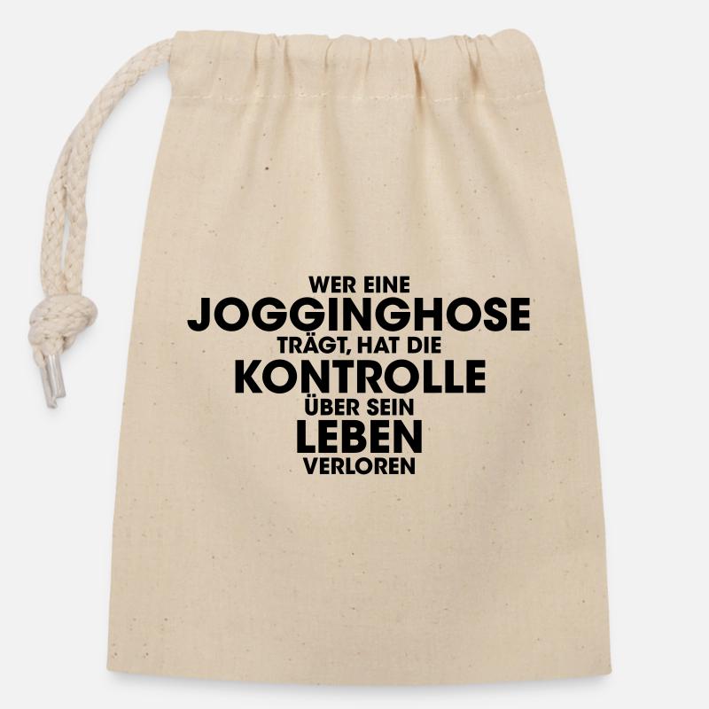 Wer eine Jogginghose trägt hat die Kontrolle über - Verschließbarer Geschenkbeutel aus Baumwolle (14x20cm) - Natur