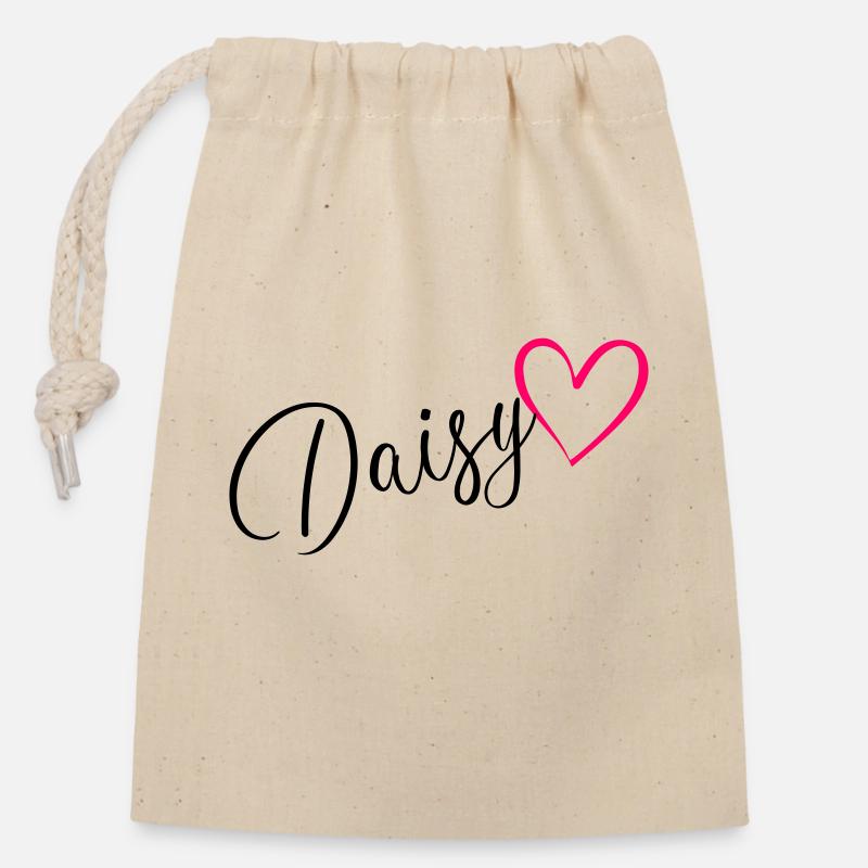 Daisy Name Vorname Herz pink - Verschließbarer Geschenkbeutel aus Baumwolle (14x20cm) - Natur