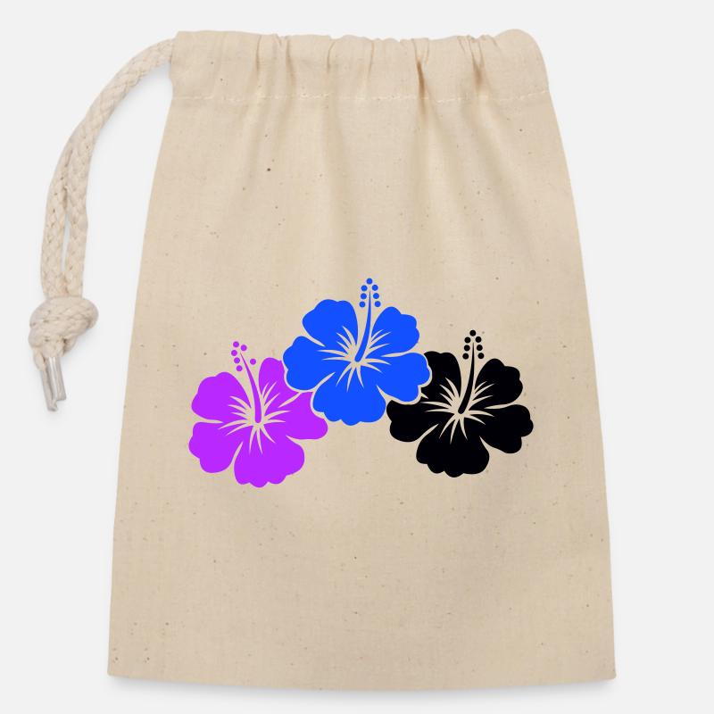 Fleurs d’hibiscus - Sac cadeau en coton avec cordon (14 x 20 cm) - nature