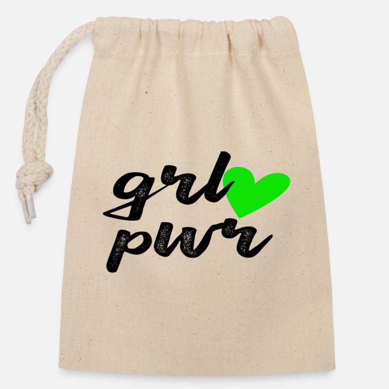 Grl Pwr - Sac cadeau en coton avec cordon (14 x 20 cm) - nature