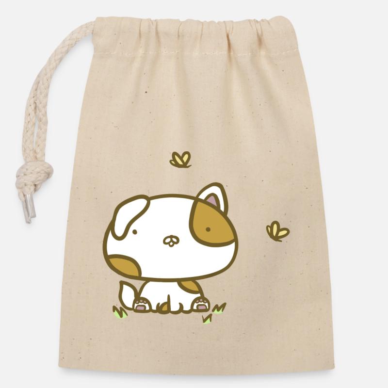 Chien mignon - Sac cadeau en coton avec cordon (14 x 20 cm) - nature