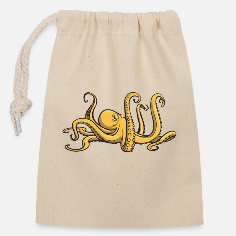 I like octopus - eight tentacles - squid - Closable cotton gift bag (14x20cm) - nature