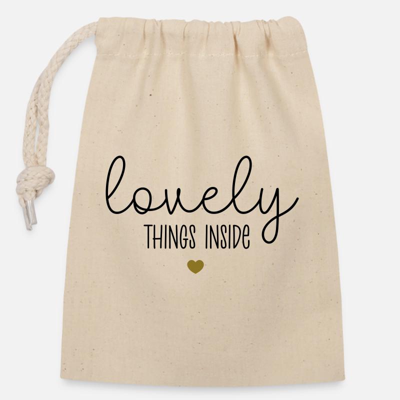 Lovely things inside - Closable cotton gift bag (14x20cm) - nature