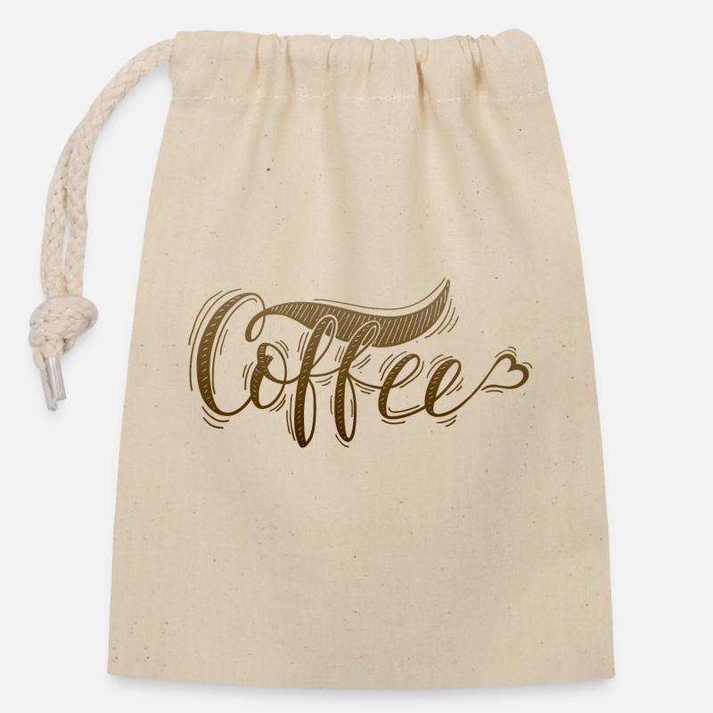 Café - Sac cadeau en coton avec cordon (14 x 20 cm) - nature