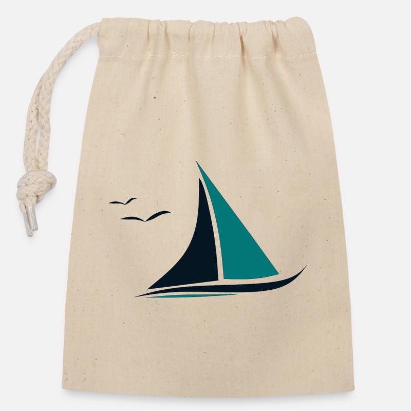Sailboat, Seagulls,Sea, Sailing - Closable cotton gift bag (14x20cm) - nature