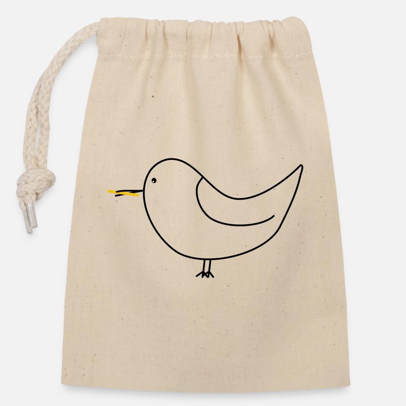 Möwe mit Pommes - Verschließbarer Geschenkbeutel aus Baumwolle (14x20cm) - Natur