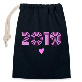 Born in 2019 girl - Closable cotton gift bag (14x20cm) - navy - Front
