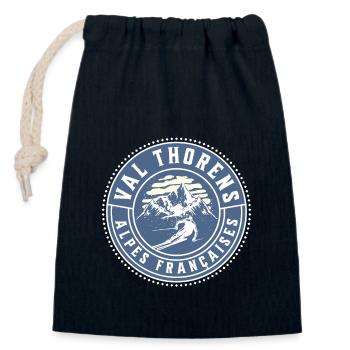 Val Thorens France Ski Alpin Vintage - Sac cadeau en coton avec cordon (14 x 20 cm) - bleu marine - Devant