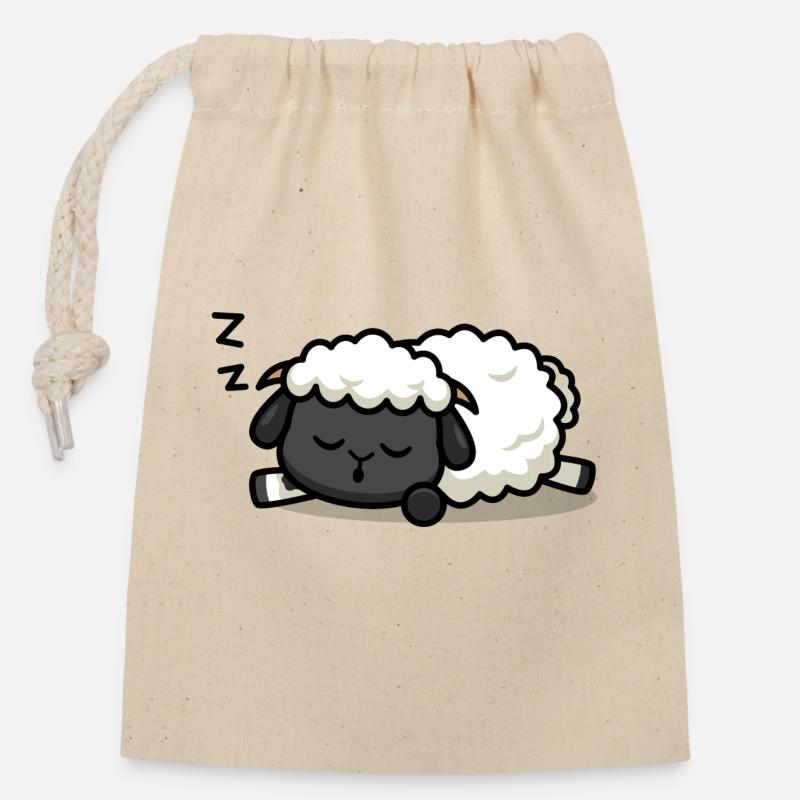 Agneau endormi - Sac cadeau en coton avec cordon (14 x 20 cm) - nature