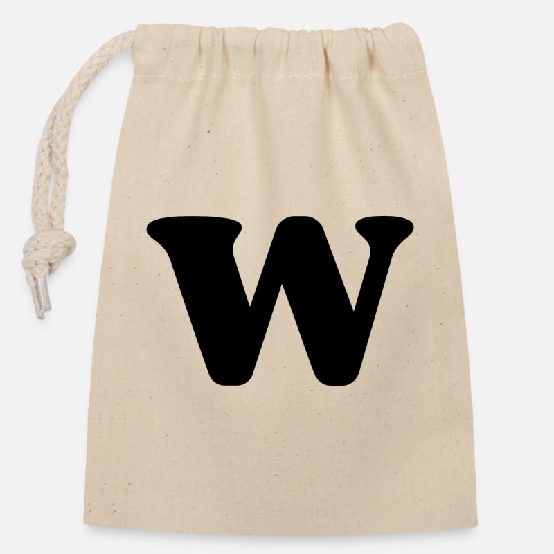 Lettre w - Sac cadeau en coton avec cordon (14 x 20 cm) - nature