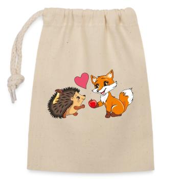 Babyfuchs gibt einem Igel einen Apfel - Verschließbarer Geschenkbeutel aus Baumwolle (14x20cm) - Natur - Vorne