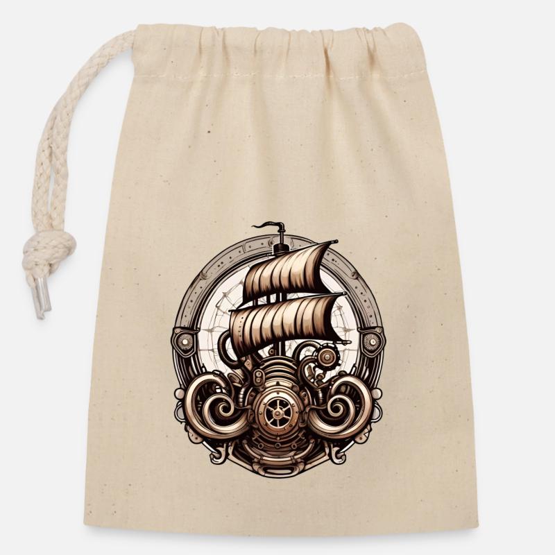 Bateau pirate / Bateau / Mer / Océan / Vagues - Sac cadeau en coton avec cordon (14 x 20 cm) - nature