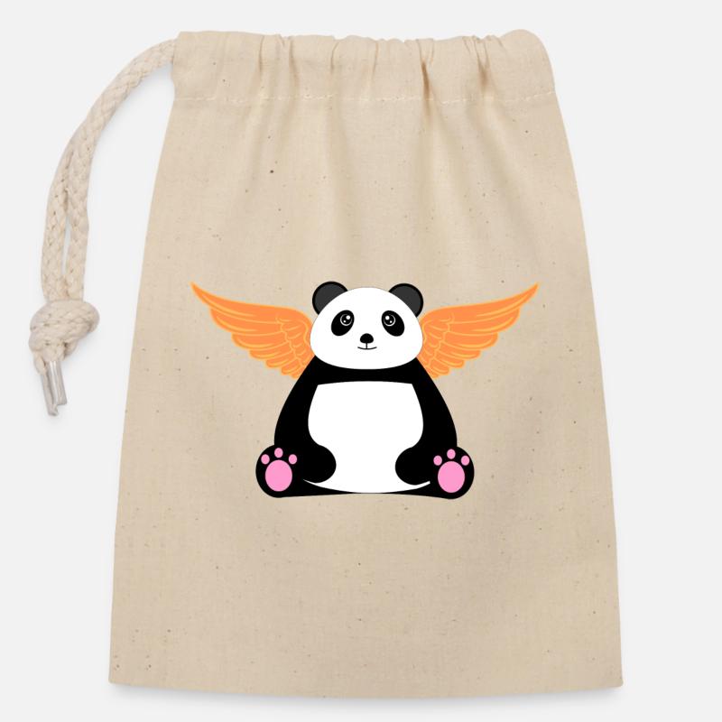 Geflügelter Panda - Verschließbarer Geschenkbeutel aus Baumwolle (14x20cm) - Natur