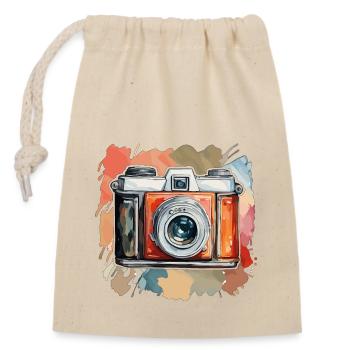 Appareil photo / Photo / Photo / Image / Enregistrement - Sac cadeau en coton avec cordon (14 x 20 cm) - nature - Devant