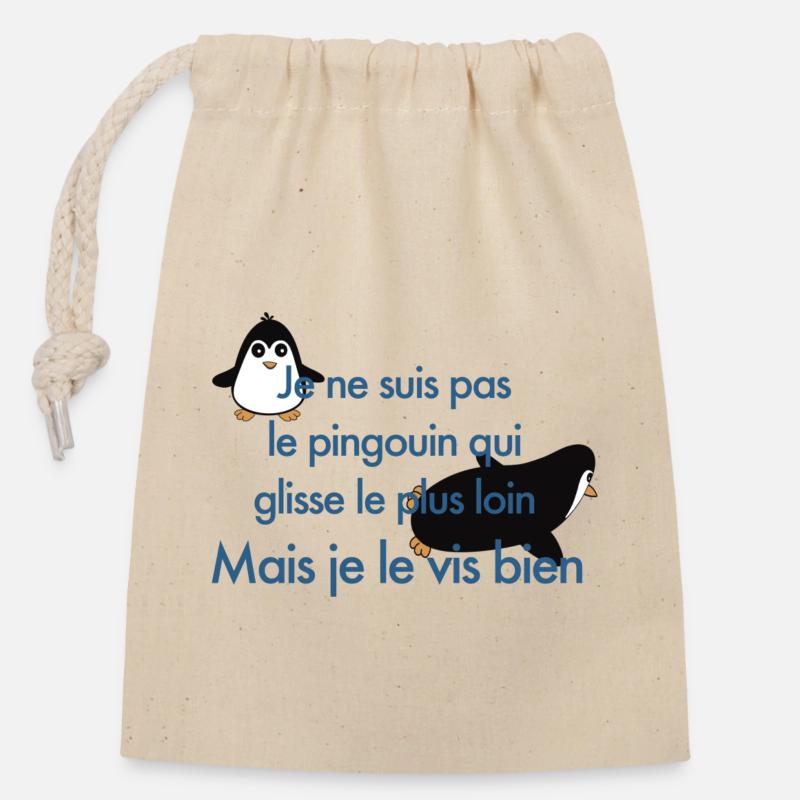 pingouin - Sac cadeau en coton avec cordon (14 x 20 cm) - nature
