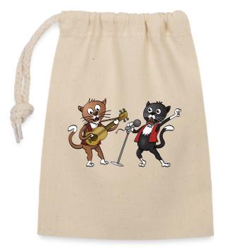 Two happy cats making music together. - Closable cotton gift bag (14x20cm) - nature - Front