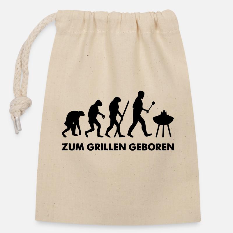 Zum Grillen geboren Grill Evolution - Verschließbarer Geschenkbeutel aus Baumwolle (14x20cm) - Natur