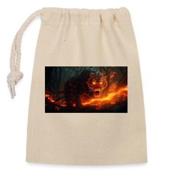 orange tiger with big fangs in the forest - Closable cotton gift bag (14x20cm) - nature - Front