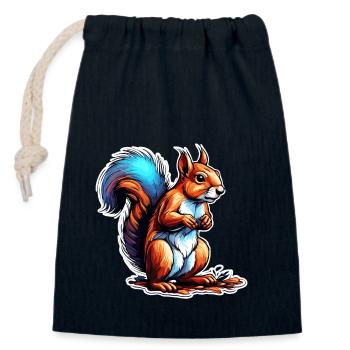 Écureuil / Animal / Rongeur / Animal de la forêt / Bande dessinée - Sac cadeau en coton avec cordon (14 x 20 cm) - bleu marine - Devant
