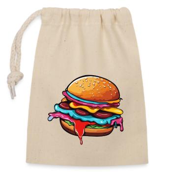 Burgers / Restauration rapide / Nourriture / Petits pains / Boeuf - Sac cadeau en coton avec cordon (14 x 20 cm) - nature - Devant