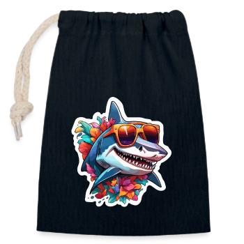 Requin / Faune / Sous-marin / Mer / Océan - Sac cadeau en coton avec cordon (14 x 20 cm) - bleu marine - Devant