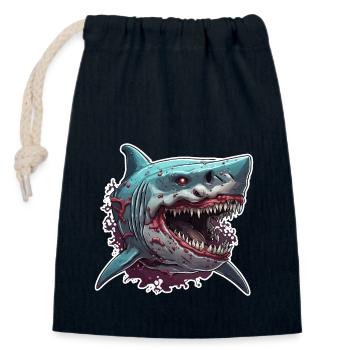 Requin / Faune / Sous-marin / Mer / Océan - Sac cadeau en coton avec cordon (14 x 20 cm) - bleu marine - Devant