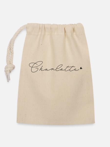 Name Charlotte - Verschließbarer Geschenkbeutel aus Baumwolle (14x20cm) - Natur