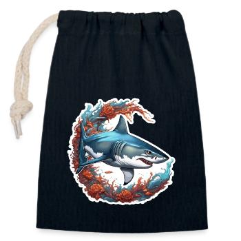 Requin / Faune / Sous-marin / Mer / Océan - Sac cadeau en coton avec cordon (14 x 20 cm) - bleu marine - Devant